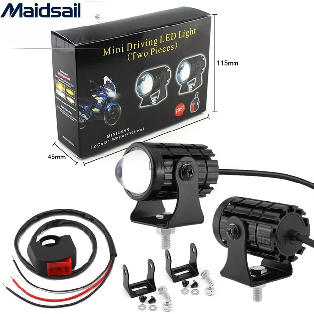Factory Big Sale Motorcycle Spotlight High Low Beam 12v 24v Dual Color Yellow White Mini Driving Lights for Motorcycle