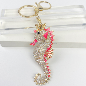 Lindo océano Rhinestone Bling Animal llavero cristal delfín ballena hipopótamo Metal Animal llavero Aleación de Zinc llavero promocional