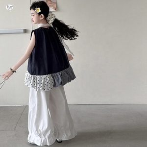 Completo Estivo 2026 per Ragazze: Gilet Senza Maniche a Pois con Orlo e Pantaloni a Gamba Larga Stratificati per Bambine Più Grandi - Product Image 4