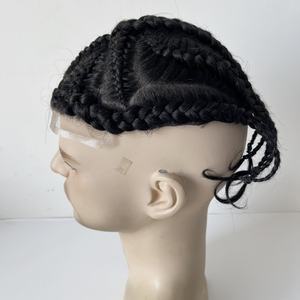 Emeda - Tupé <span class=keywords><strong>Afro</strong></span> Box Braids con Frente de Encaje BIO para <span class=keywords><strong>Hombre</strong></span>, Listo para Enviar, 8*10 Pulgadas # Cabello Remy Indio de 1 Color - Product Image 2