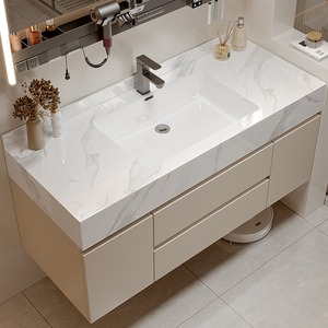 Meuble-lavabo de salle de bain moderne de luxe avec miroir intelligent, résistant à l'eau, éco-responsable, vasque en céramique, armoire en PVC et lavabo WC - Product Image 4