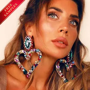 2024 hot sale earrings fashion statement large big heart earings drop earring set gold plated rhinestone love jewelry women