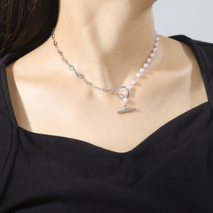Nuove Collane <span class=keywords><strong>con</strong></span> Catene Sottili in Stile Europeo <span class=keywords><strong>e</strong></span> Americano, <span class=keywords><strong>Collana</strong></span> Trendy in Acciaio Inossidabile <span class=keywords><strong>con</strong></span> Cuore, <span class=keywords><strong>Catena</strong></span> di <span class=keywords><strong>Perle</strong></span> <span class=keywords><strong>e</strong></span> Chiusura a Gancio OT - Product Image 5