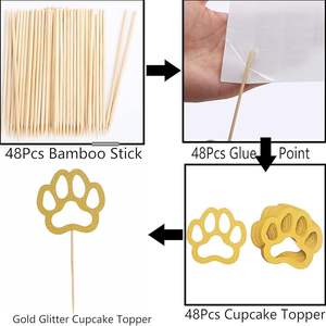 Adornos para Cupcakes con Forma de Pata de Perro Dorada, Decoraciones Brillantes para Cupcakes con Temática de Cachorros, Primer Cumpleaños, Baby Shower - Product Image 3