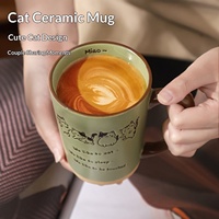 Tasse à café en céramique sous glaçure peinte à la main, motif chat rétro, 400 ml, compatible micro-ondes et lave-vaisselle, personnalisable pour les fêtes