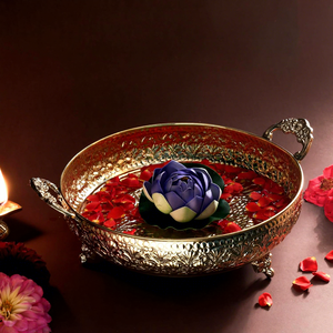 Corbeille à fruits en laiton sculpté style Mughal avec poignée, plateau de service décoratif doré, décoration d'intérieur, cadeau de festival - Product Image 4