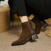 Bottines rétro mi-hautes pour femmes en microfibre bicolore, à bout carré, talon bloc moyen, fermeture éclair arrière, style décontracté, pour le bureau, vente en gros OEM ODM