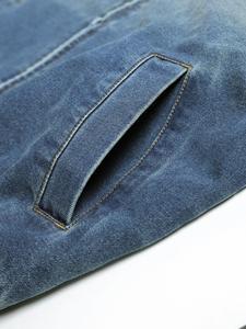 Women's <b>Denim</b> Bomber <b>Jacket</b> Loose Fit Stonewashed Cotton Casual Autumn Style with Zippers and Contrast Color Design - Product Image 5