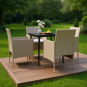 Set da Pranzo da Giardino in Rattan PE Beige per 4 Persone, Arredamento da Esterno in Stile Contemporaneo con Telaio in Acciaio Resistente alle Intemperie - Product Image 2