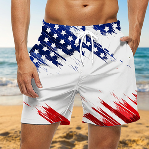 <b>Men's</b> American Flag Print Quick Dry Polyester Board Shorts Mid Waist Drawstring Casual Swim <b>Trunks</b> with Pockets - Product Image 3