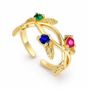 Anello Aperto a Forma di Foglia con Dettagli Colorati, Design Regolabile, Accessori di Moda per Donne - Product Image 1
