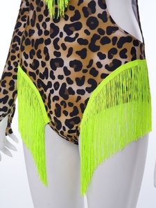 Leotardo de Danza Latina Profesional de Spandex con Flecos, Estampado de Leopardo, Espalda Descubierta, de Una Pieza, para Actuaciones en Escenario, Personalizado para Mujer - Product Image 5