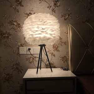 Shinetime Modern <strong>White</strong> Tripod Table Lamp with <strong>White</strong> <strong>Feather</strong> <strong>Lampshade</strong> Feathered Colorful Table Lights Home Decoration - Product Image 4