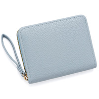 Dompet koin multi-slot kartu baru, warna solid motif kulit leci, kapasitas besar dengan ritsleting