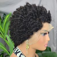 Perruque Afro Courte Bouclée Crépue en Dentelle 13x4 Marron Clair, Cheveux Humains Vierges Brésiliens, Sans Colle, Couleur Naturelle, Densité 180%, Pas Cher
