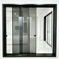 Cloison coulissante en verre à cadre fin noir certifiée NFRC, verre trempé anti-collision pour salon et chambre modernes
