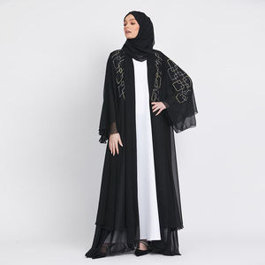 Abayas de couleur unie en coton noir, robe africaine en mousseline de soie Baratas Khaliji longue Abaya - Product Image 2