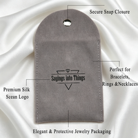 Petit sac d'emballage pour bijoux en velours gris avec fermeture à pression, pochette en daim personnalisable avec logo pour colliers, boucles d'oreilles et rangement anti-poussière