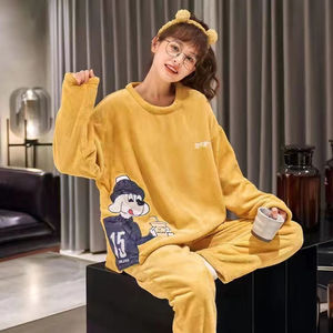 Sleepwear Sets Coral Fleece <strong>Pyjamas</strong> <strong>Women's</strong> Winter Cute Stars Sheep Fleece-lined Thickened Warm Flannel Pajamas Home Clothes - Product Image 5