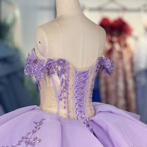 Dy6864 Lavender Quinceanera <b>Dress</b> Sweet 15 16 Off Shoulder 3D Floral Glitter Ball Gowns Jancember - Product Image 3