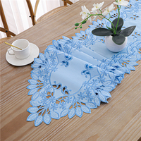 Chemin de table long carré en satin de polyester bleu, décoration de table pour les fêtes, restaurant, mariage et réceptions