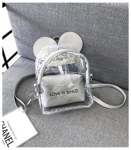 Summer New Double-shoulder Cute <strong>Mickey</strong> <strong>Backpack</strong> Two-piece Set Small PVC Jelly Transparent Female Bag with Makeup Bags for Girls - Product Image 2