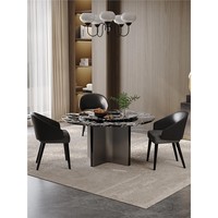 Table à manger pliable minimaliste moderne, plateau rond en pierre, base en acier carbone, ensemble pour hôtel et villa, utilisation domestique