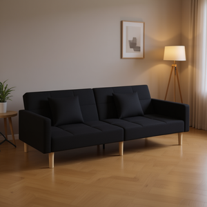 Sofa Bed 3 Seater <b>Black</b> 100% Polyester Foam Encased Wood <b>Frame</b> Modern Living Room - Product Image 2