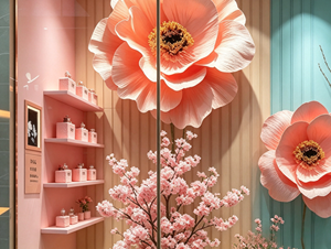 Ensemble de décorations de vitrine de printemps avec installations florales roses réalistes 1:1 pour un merchandising visuel artistique en magasin - Product Image 3