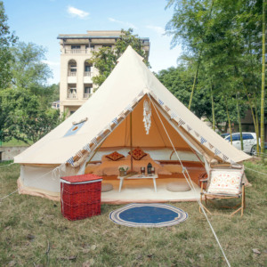 Grande Tente Cloche Imperméable 6x4 M, Oxford Blanc, Pour 8 Personnes, Type Glamping