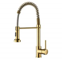 Robinet de cuisine à ressort avec douchette extractible, mitigeur eau chaude et froide, flexible, en laiton et céramique, pour usage commercial extérieur, doré