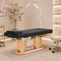 Lit de beauté électrique à 4 moteurs, base en acier inoxydable doré, lit de massage chauffant pour cils avec commande au pied