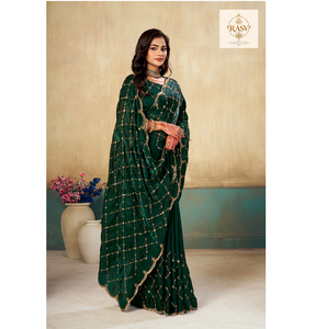 Fancy <b>Satin</b> <b>Saree</b> With Decorative Bead Embellishment Elegant Designer Drape For Wedding Reception Festival Celebrations - Product Image 5