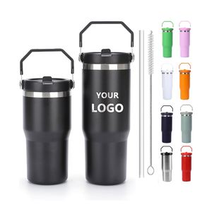 Tumblers Wholesale Bulk 20oz & 30oz Stainless Steel Tumbler <b>Double</b>-<b>Wall</b> Flip Straw Insulated Travel Mug Tumbler with Handle - Product Image 1