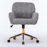 Chaise de bureau, chaise de bureau à domicile en poils de lapin artificiels avec base en métal doré, chaise de bureau réglable chaise de bureau pivotante