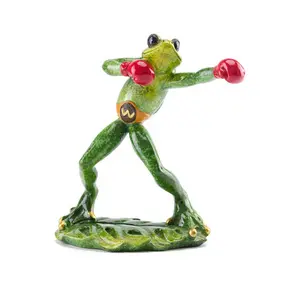 resin frog decoration Frog Fireman Glazed Figurine Resin Craft Sculpture Home and Office Decor (Boxing)