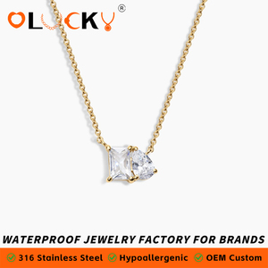 LUCKYJIU Fabricant de bijoux sur mesure, collier pendentif Toi <span class=keywords><strong>et</strong></span> Moi en acier inoxydable plaqué or 18 carats, étanche, avec zircon cubique délicat pour femmes - Product Image 1