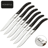 Laguiole Lot de 6 couteaux à steak tranchants en acier inoxydable avec manche en bois de pakka pour couper présenté dans une boîte cadeau en MDF