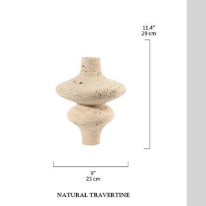 Vase à fleurs en pierre de travertin beige naturel - Product Image 6
