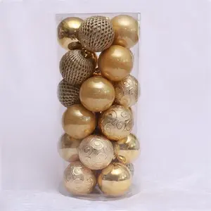 Factory Directly Sale 6cm Gold New Pattern Plastic Christmas Baubles Christmas Tree Decorations