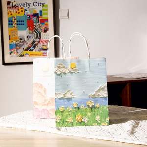 Sacs de shopping en papier kraft personnalisés avec poignées, style peinture à l'huile durable, cadeau personnalisé pour le shopping - Product Image 4