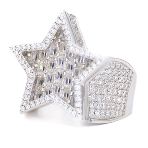 Bague Hip Hop pour Homme en Or Blanc avec Diamant Moissanite VVS Taille Baguette Étoile, Bijou Personnalisé, Meilleure Vente en Gros - Product Image 3