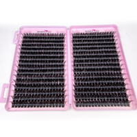 Cils en grappe 3D en faux vison personnalisables en gros, volume intense, longueurs mixtes, faits à la main, spectaculaires et volumineux, cils individuels en grappe