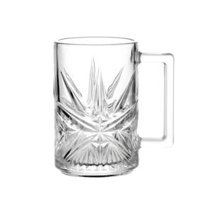 Taza de Vidrio Facetada Estilo Starburst de 330 ml. Textura de <span class=keywords><strong>Espiga</strong></span> Audaz y Mango Estructurado. Ideal para <span class=keywords><strong>cerveza</strong></span>/bebidas calientes. Perfecto para Uso en Bares - Product Image 1