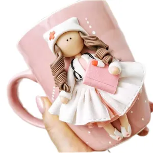 novel nurse doctor cute girl design decoration 3D polymer clay ceramic gift coffee mug cup