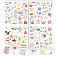 4 feuilles d'autocollants adhésifs Joyeux Anniversaire, style dessin animé anglais, inspirés d'Instagram, pour décorations de gâteaux, fêtes et scrapbooking