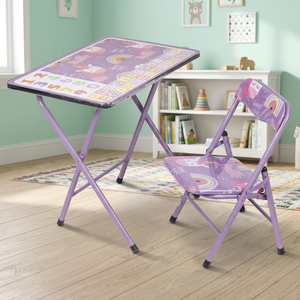 Set Tavolo e Sedia Pieghevole per Bambini Sibilla, Design Moderno con Decorazioni Unicorno, Altezza Regolabile per 36M+, Mobili Solidi per Bambini - Product Image 3