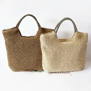 Eco-friendly Portable Large Woven Braided Casual Paper String Tote Bag Lady Shopping Bag Women Summer Beach Straw Handbag