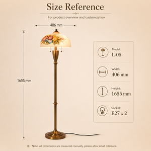 Vintage Hand Painted Peony Floral Floor Lamp Antique Brass <b>Standing</b> Lamp OEM ODM Custom Lighting Factory - Product Image 5