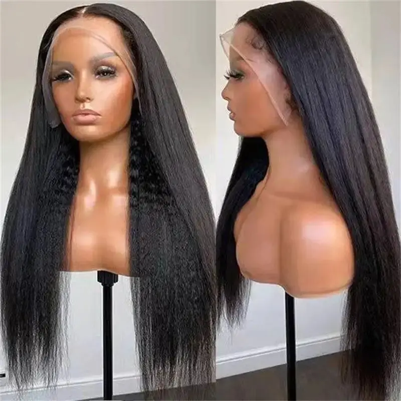 Kinky Straight Wigs 100% Virgin Bone Straight Human Hair Wigs Raw 13x4 Transparent Lace Frontal Wigs Vendor